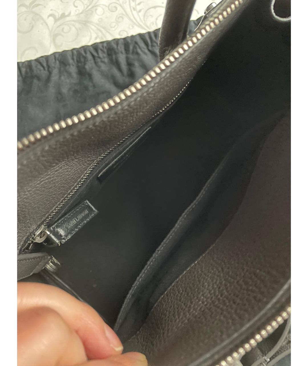 SAINT LAURENT Серая кожаная сумка с короткими ручками, фото 6