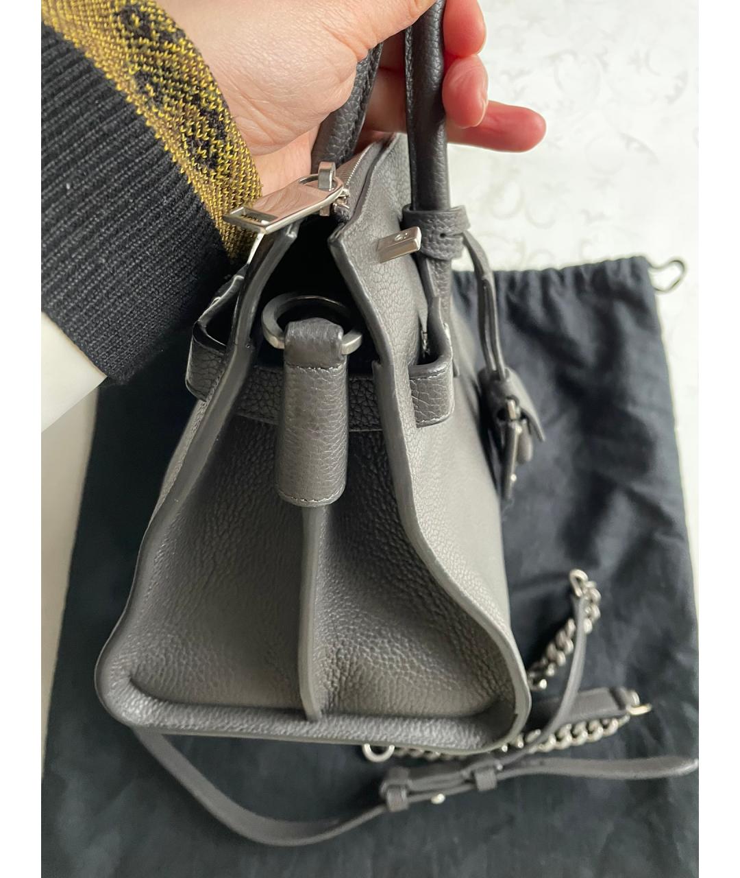 SAINT LAURENT Серая кожаная сумка с короткими ручками, фото 5