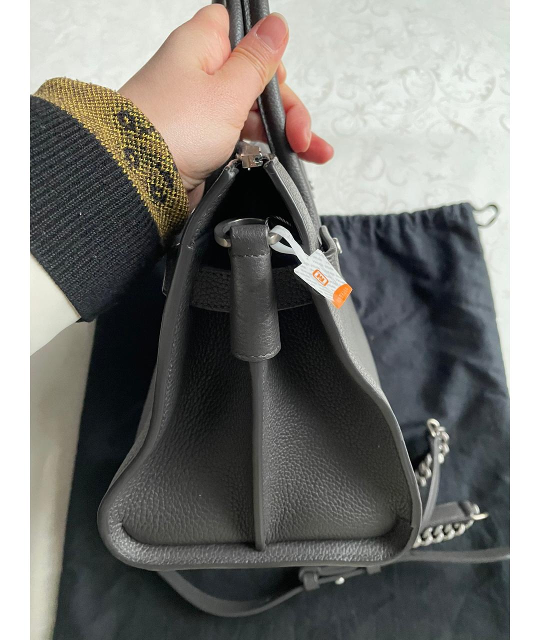 SAINT LAURENT Серая кожаная сумка с короткими ручками, фото 4