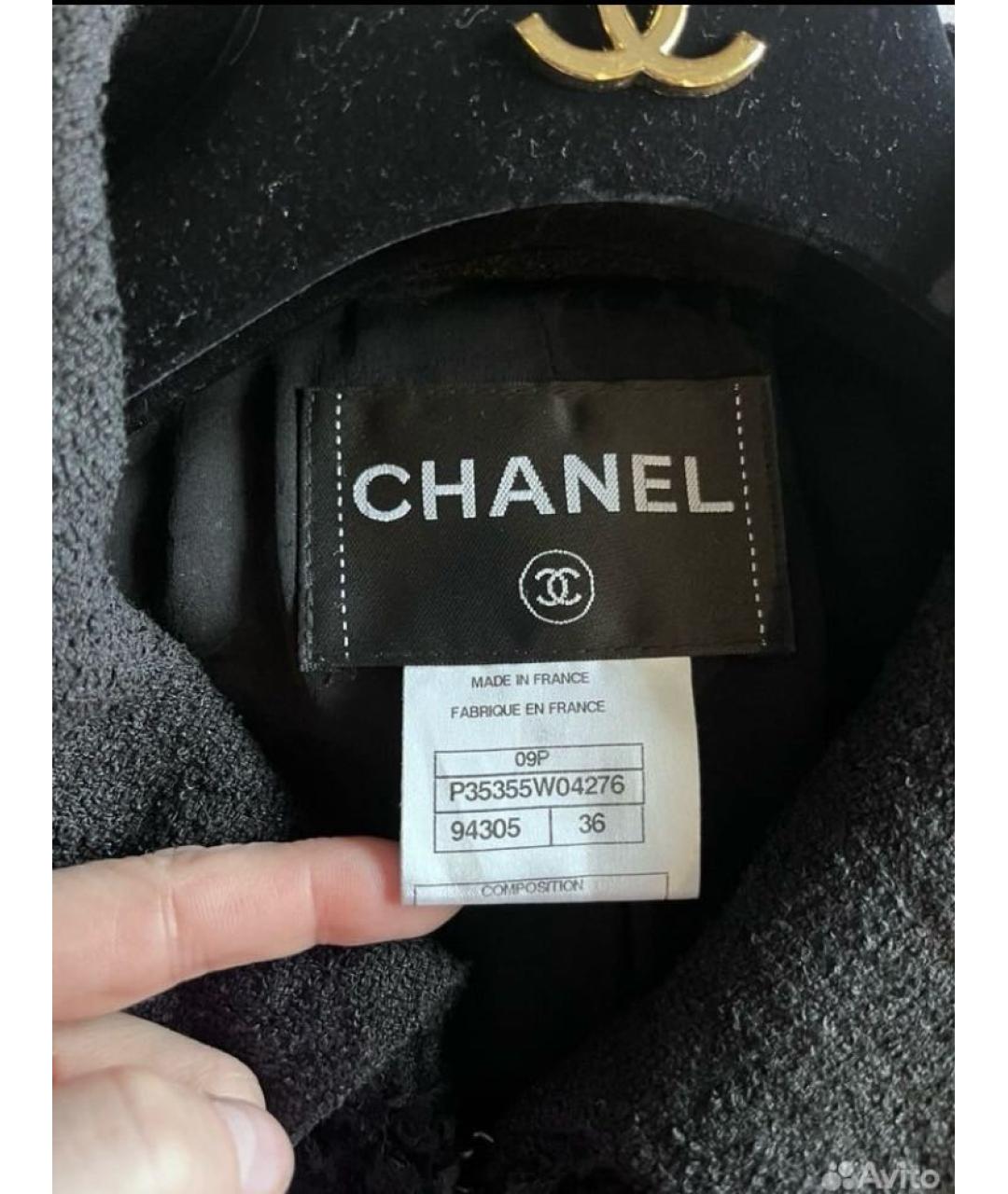 CHANEL PRE-OWNED Черный твидовый жакет/пиджак, фото 3