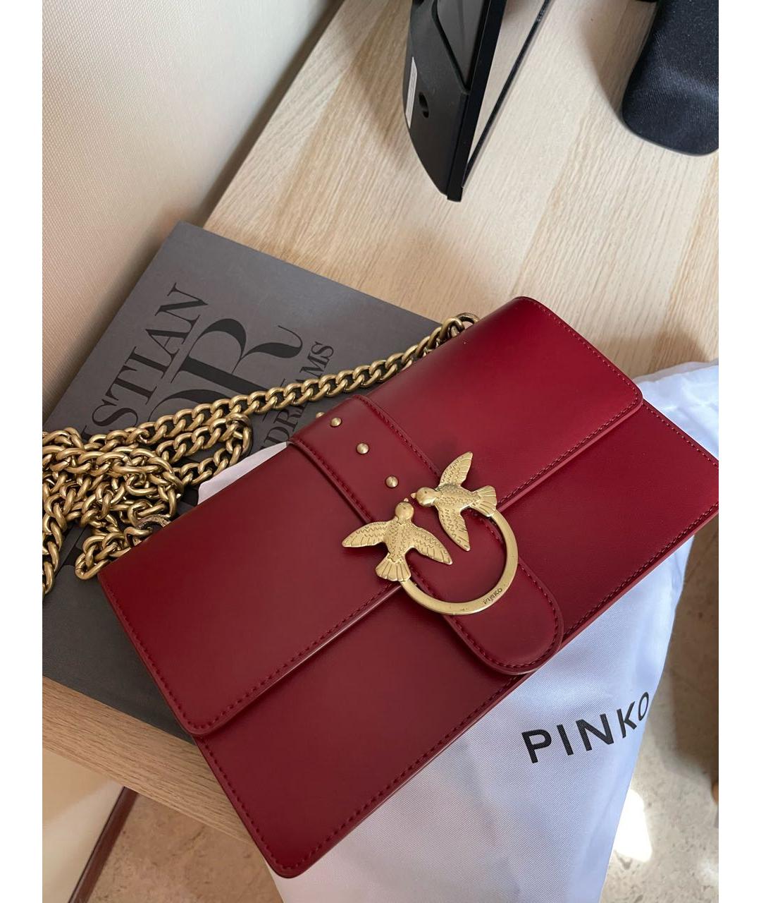 PINKO Бордовая кожаная сумка через плечо, фото 6