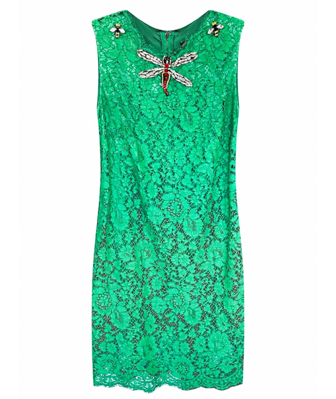 DOLCE&GABBANA Зеленые кружевное коктейльное платье, фото 1