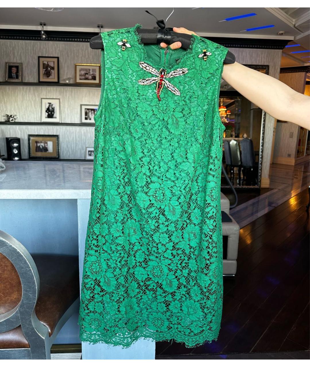 DOLCE&GABBANA Зеленые кружевное коктейльное платье, фото 5
