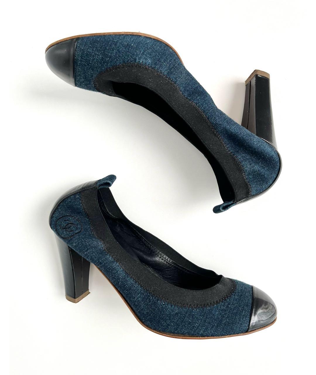 CHANEL PRE-OWNED Синие текстильные туфли, фото 9