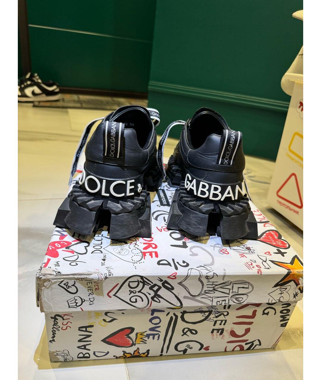 DOLCE&GABBANA Черные кожаные кроссовки, фото 4