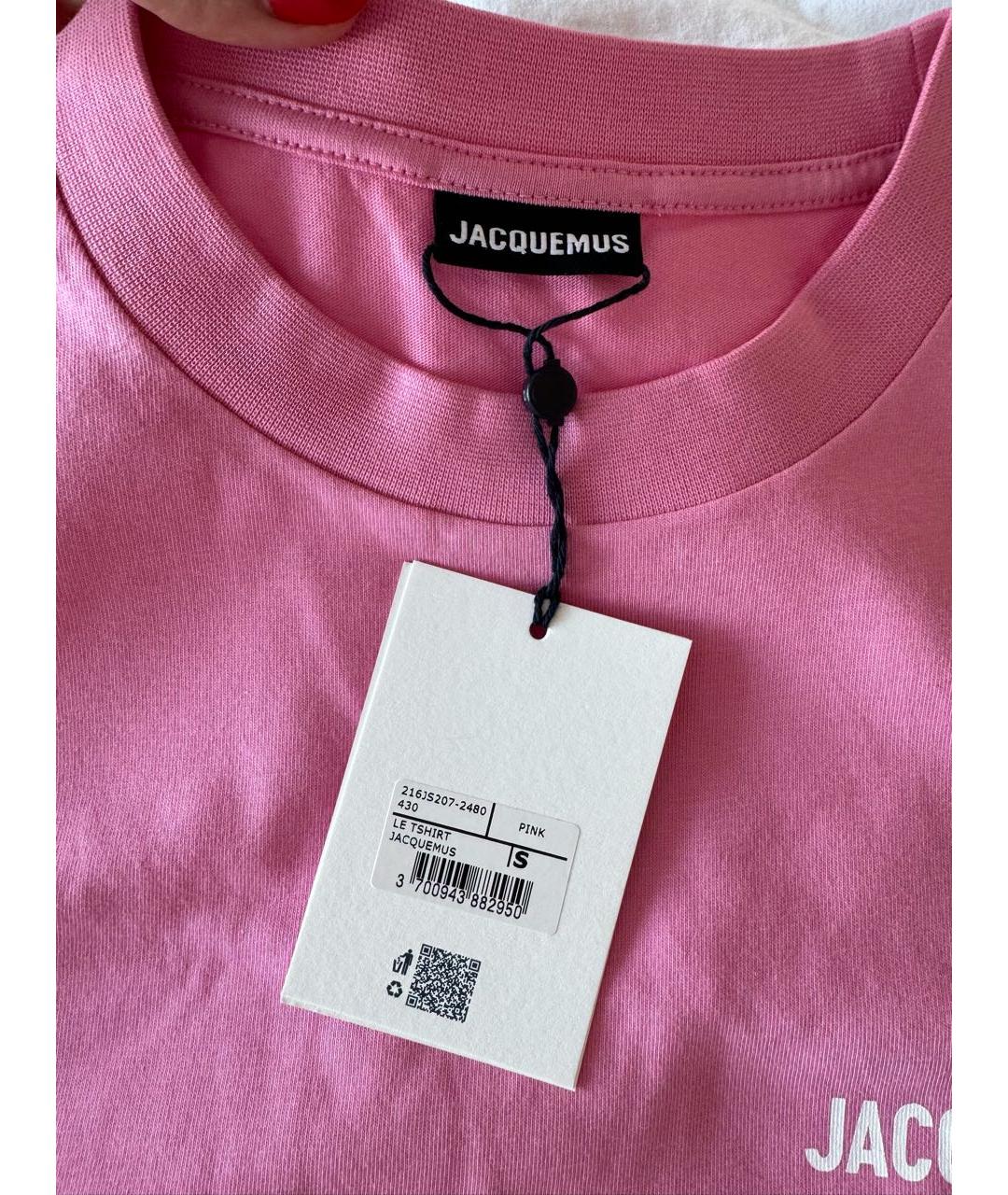 JACQUEMUS Розовая хлопковая футболка, фото 4