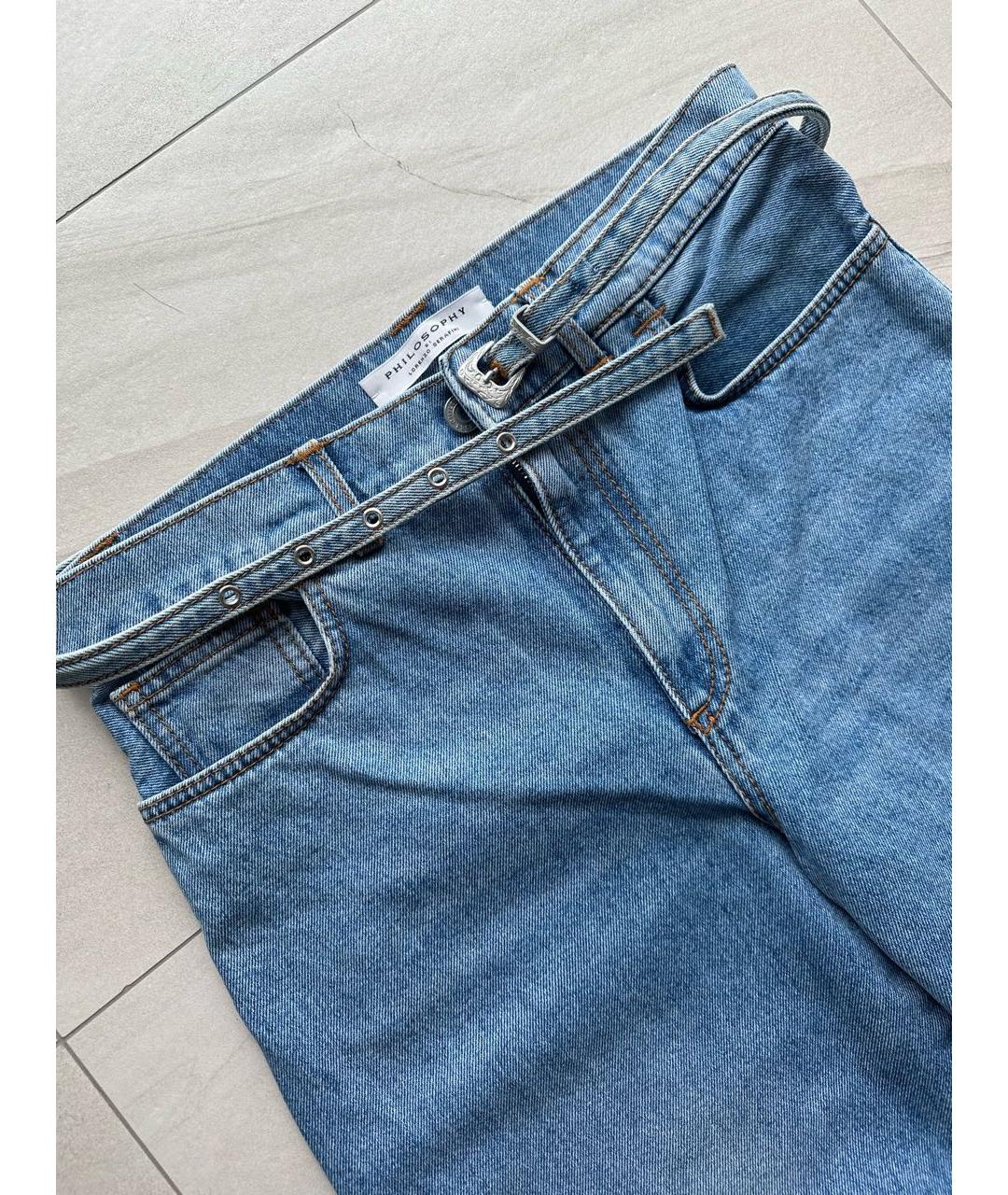 PHILOSOPHY DI LORENZO SERAFINI Голубые хлопковые прямые джинсы, фото 2