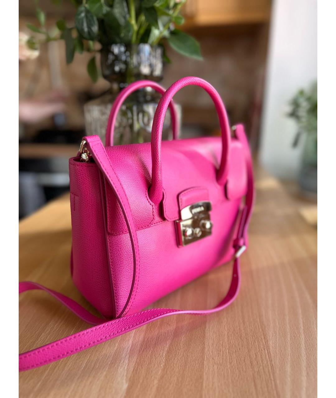 FURLA Фуксия кожаная сумка с короткими ручками, фото 2