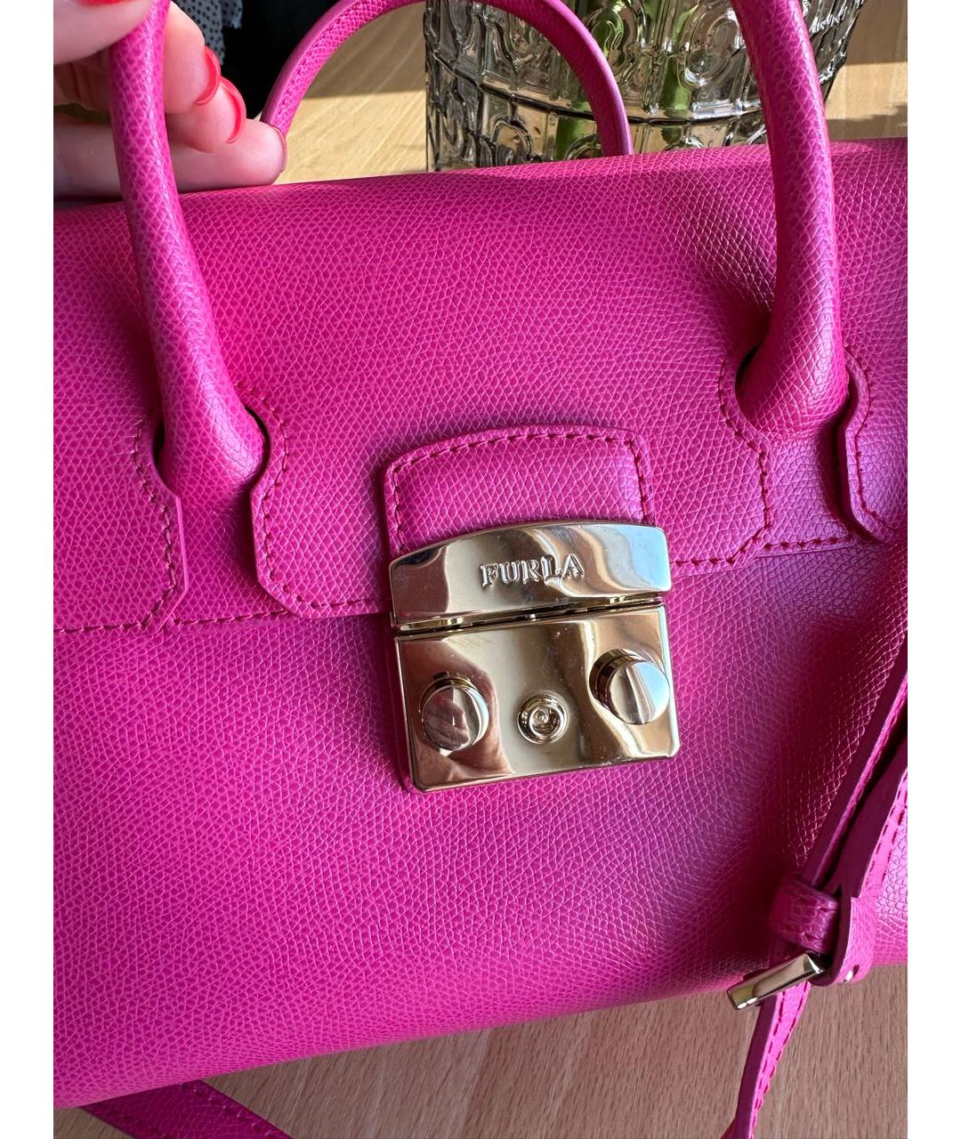 FURLA Фуксия кожаная сумка с короткими ручками, фото 5