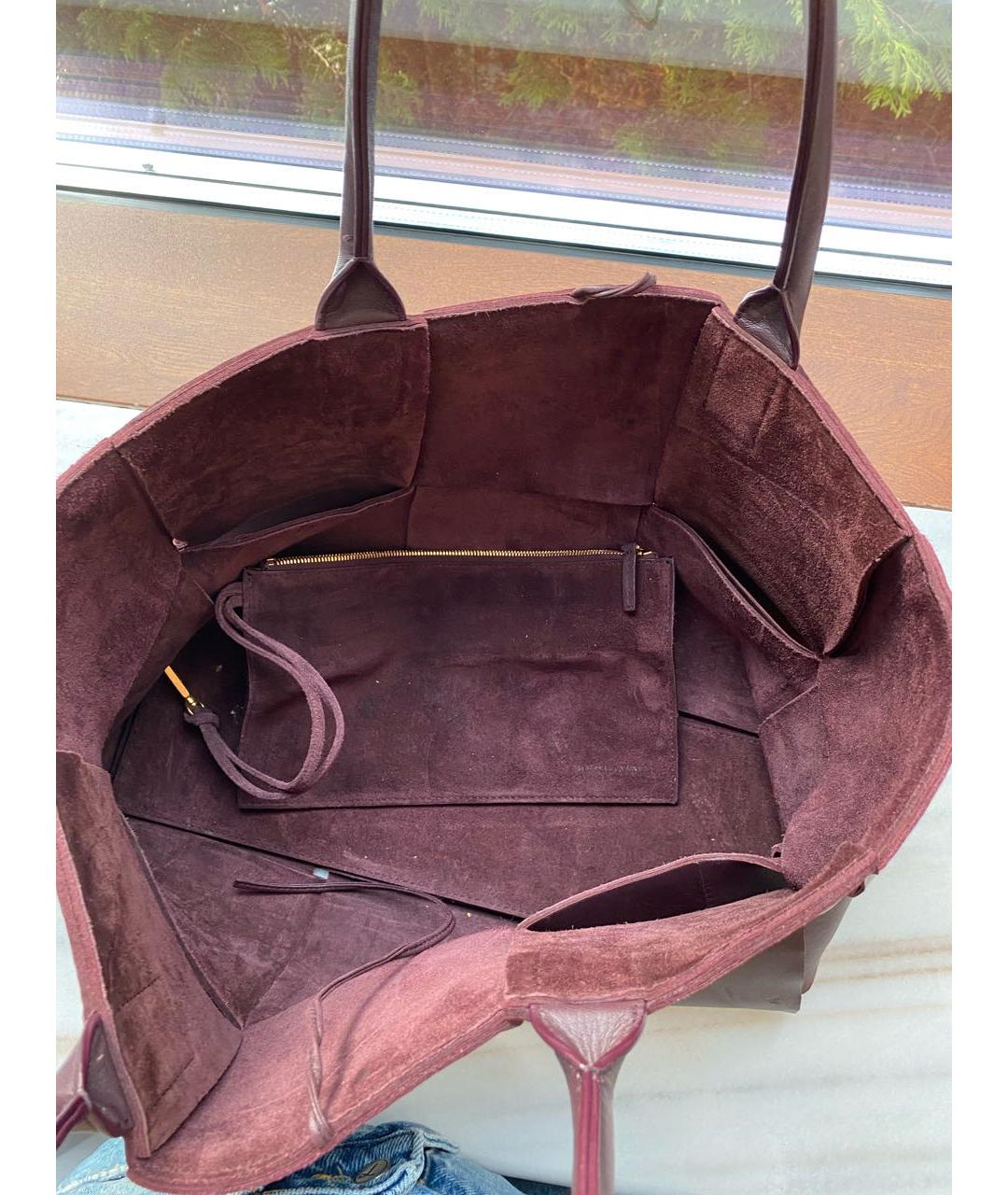BOTTEGA VENETA Бордовая кожаная сумка тоут, фото 4