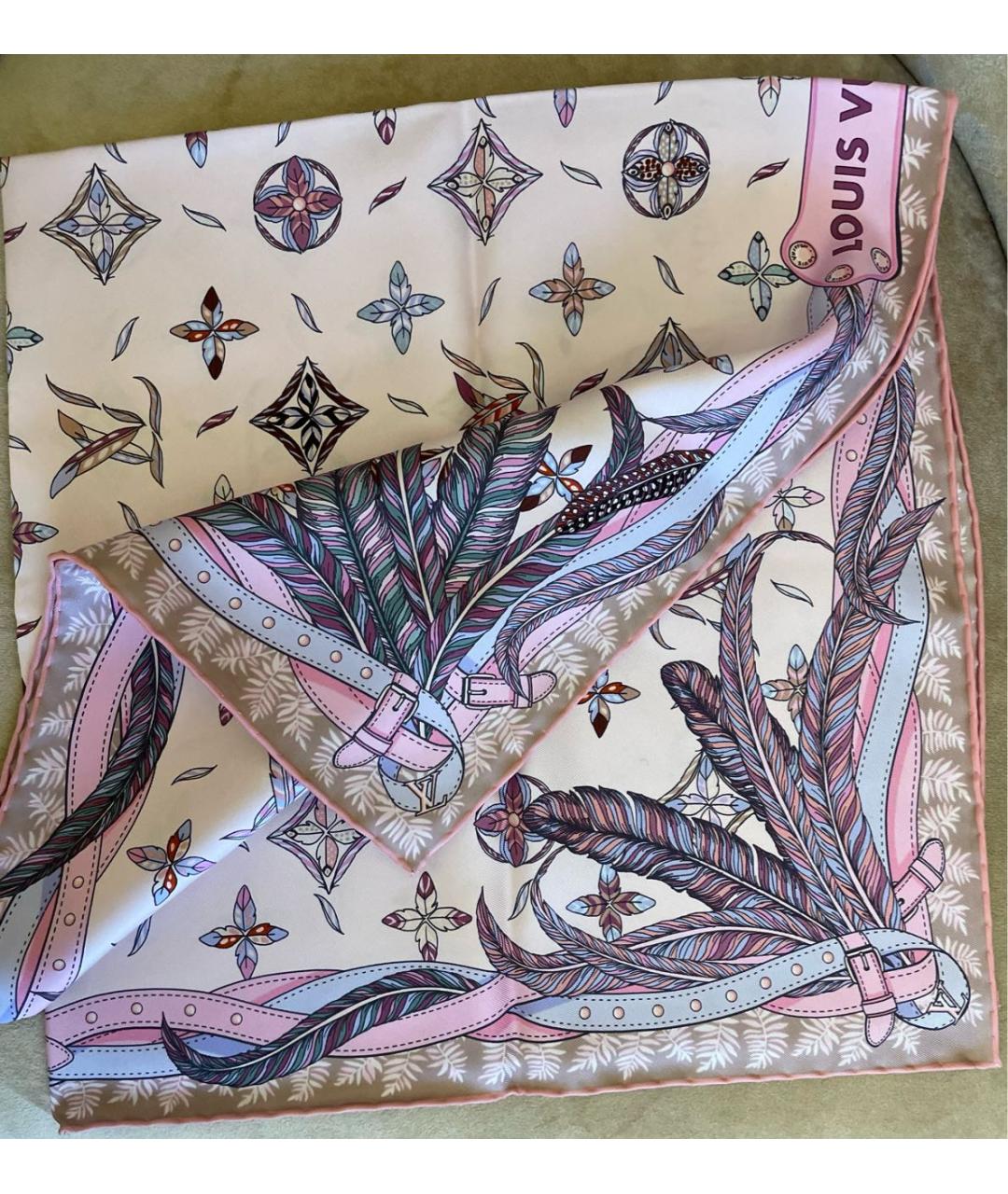LOUIS VUITTON Розовый шелковый платок, фото 3