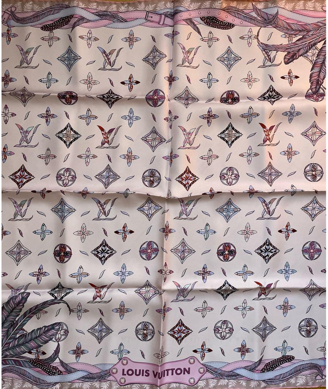 LOUIS VUITTON Розовый шелковый платок, фото 4