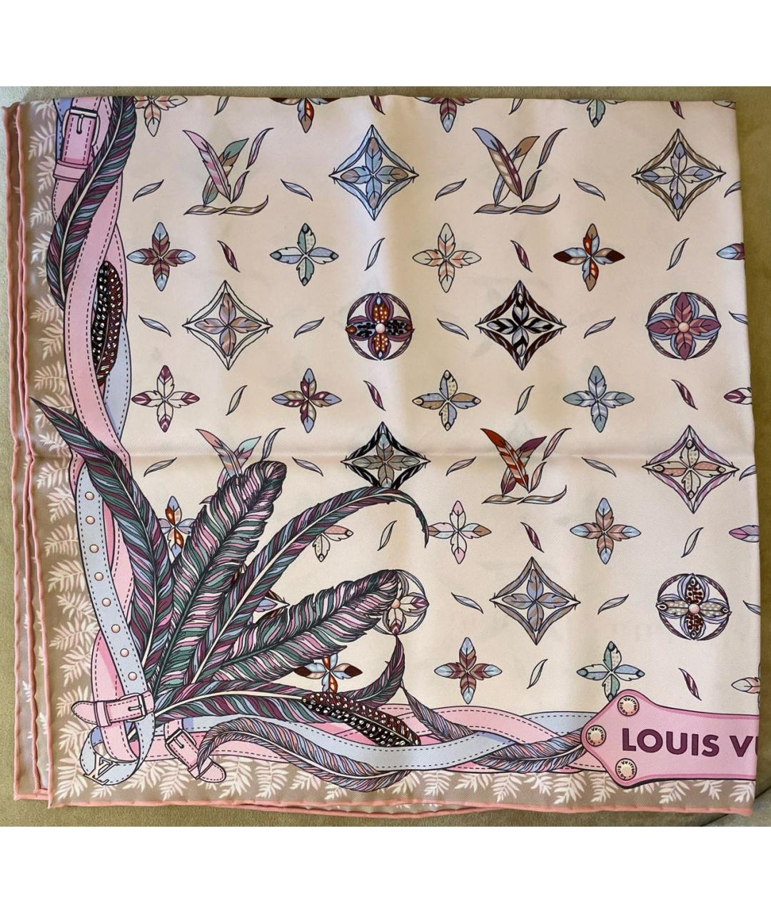 LOUIS VUITTON Розовый шелковый платок, фото 5