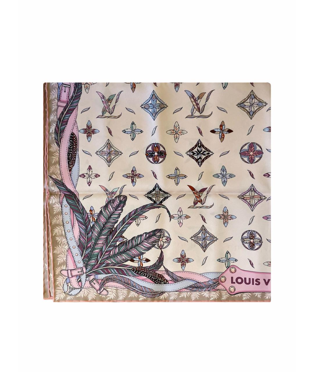 LOUIS VUITTON Розовый шелковый платок, фото 1