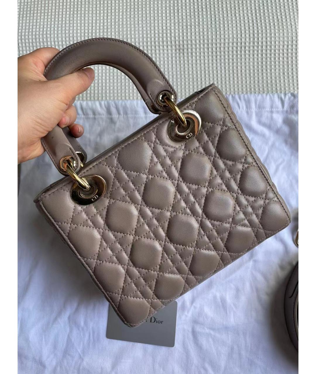 CHRISTIAN DIOR Бежевая кожаная сумка с короткими ручками, фото 7