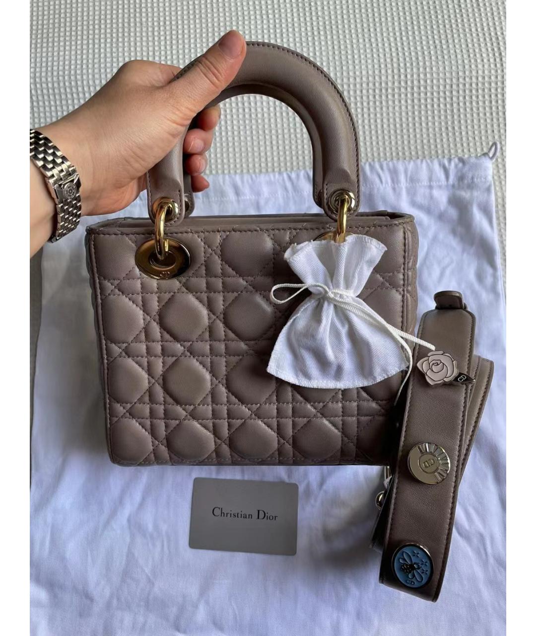 CHRISTIAN DIOR Бежевая кожаная сумка с короткими ручками, фото 2