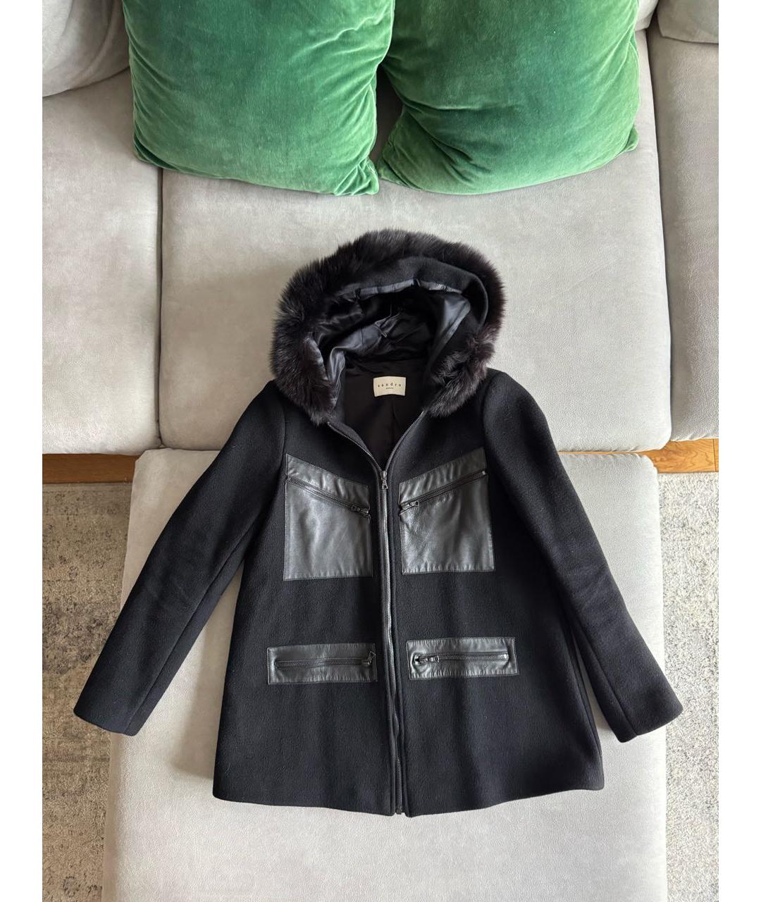 SANDRO Черное шерстяное пальто, фото 2