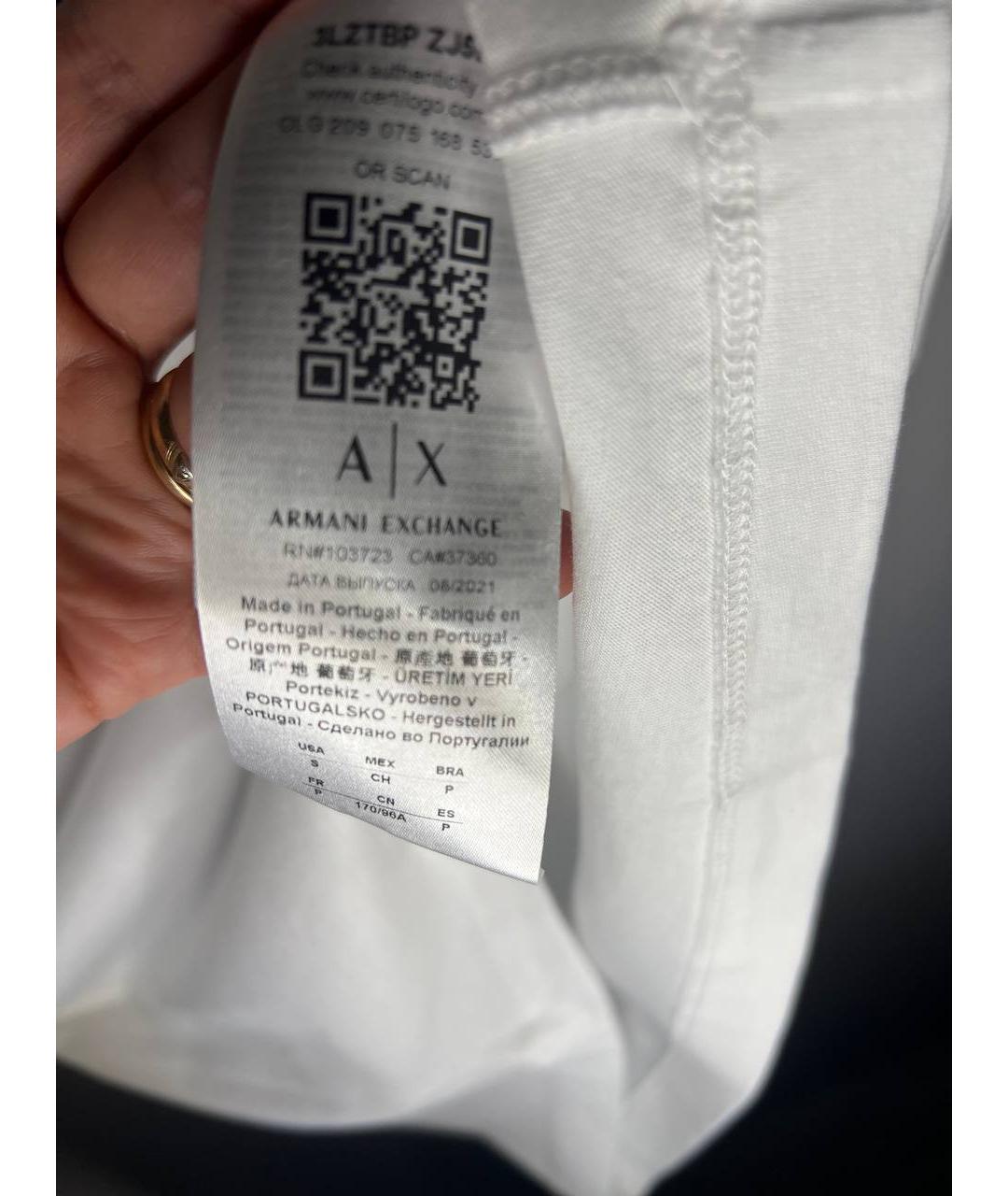 ARMANI EXCHANGE Белая хлопковая футболка, фото 2