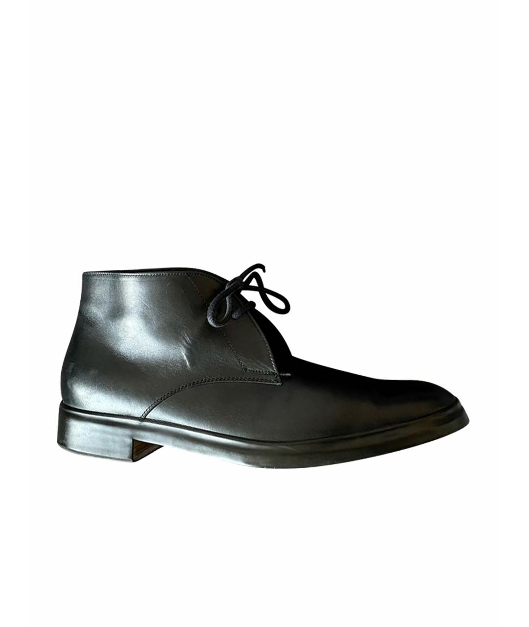 HELMUT LANG Черные кожаные высокие ботинки, фото 1