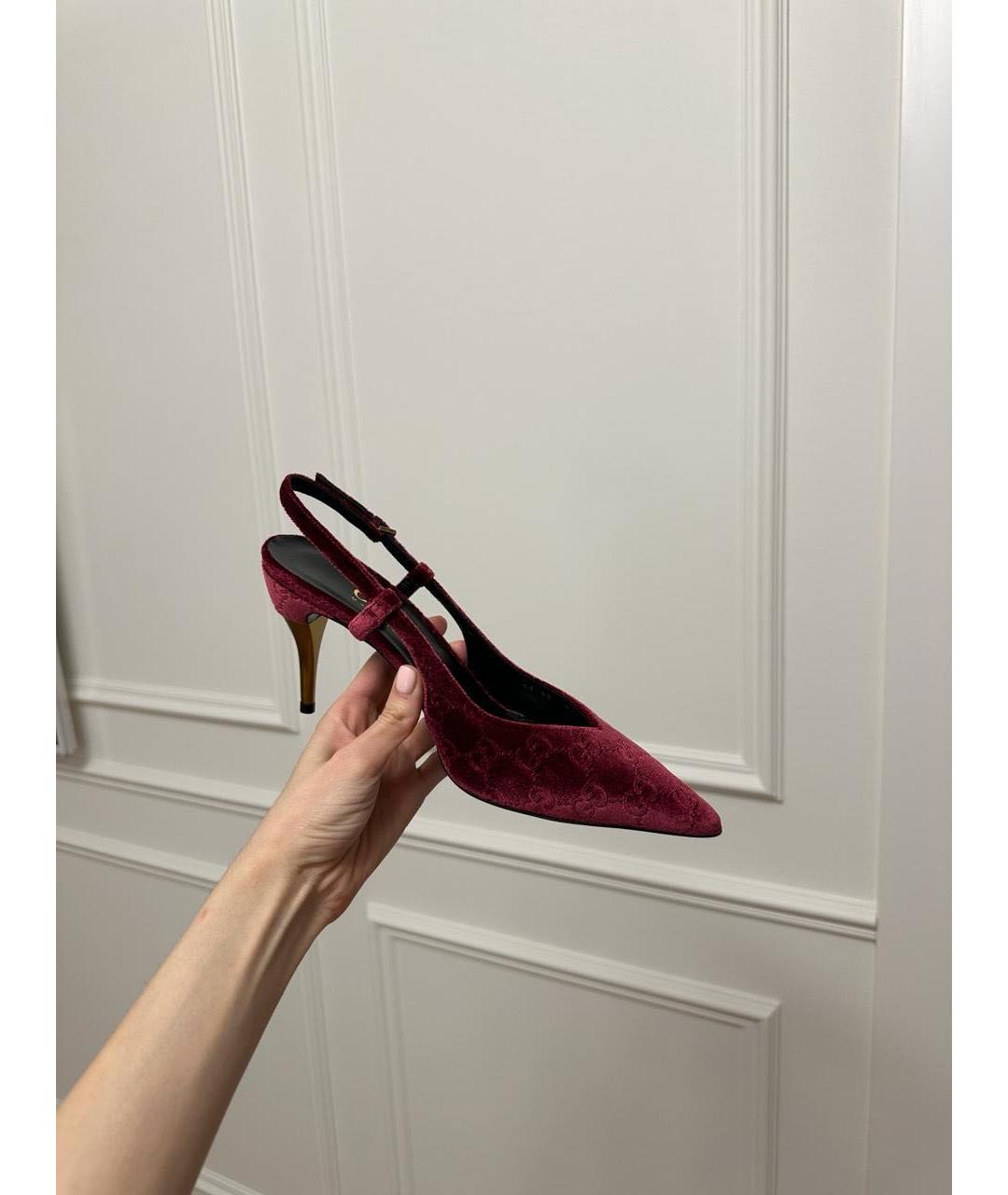 GUCCI Бордовые бархатные туфли, фото 7