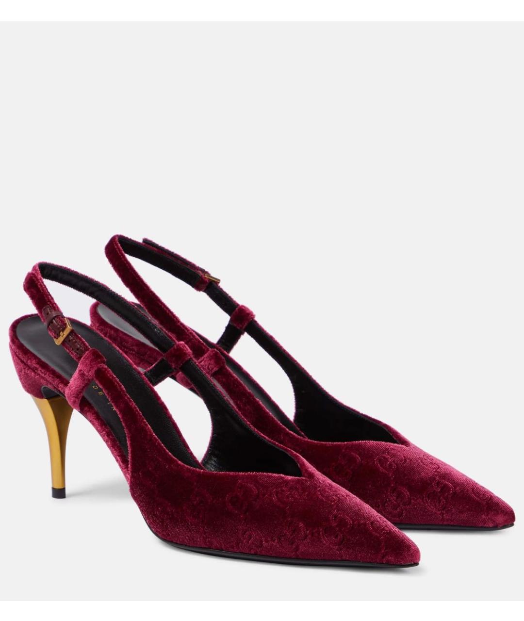 GUCCI Бордовые бархатные туфли, фото 3