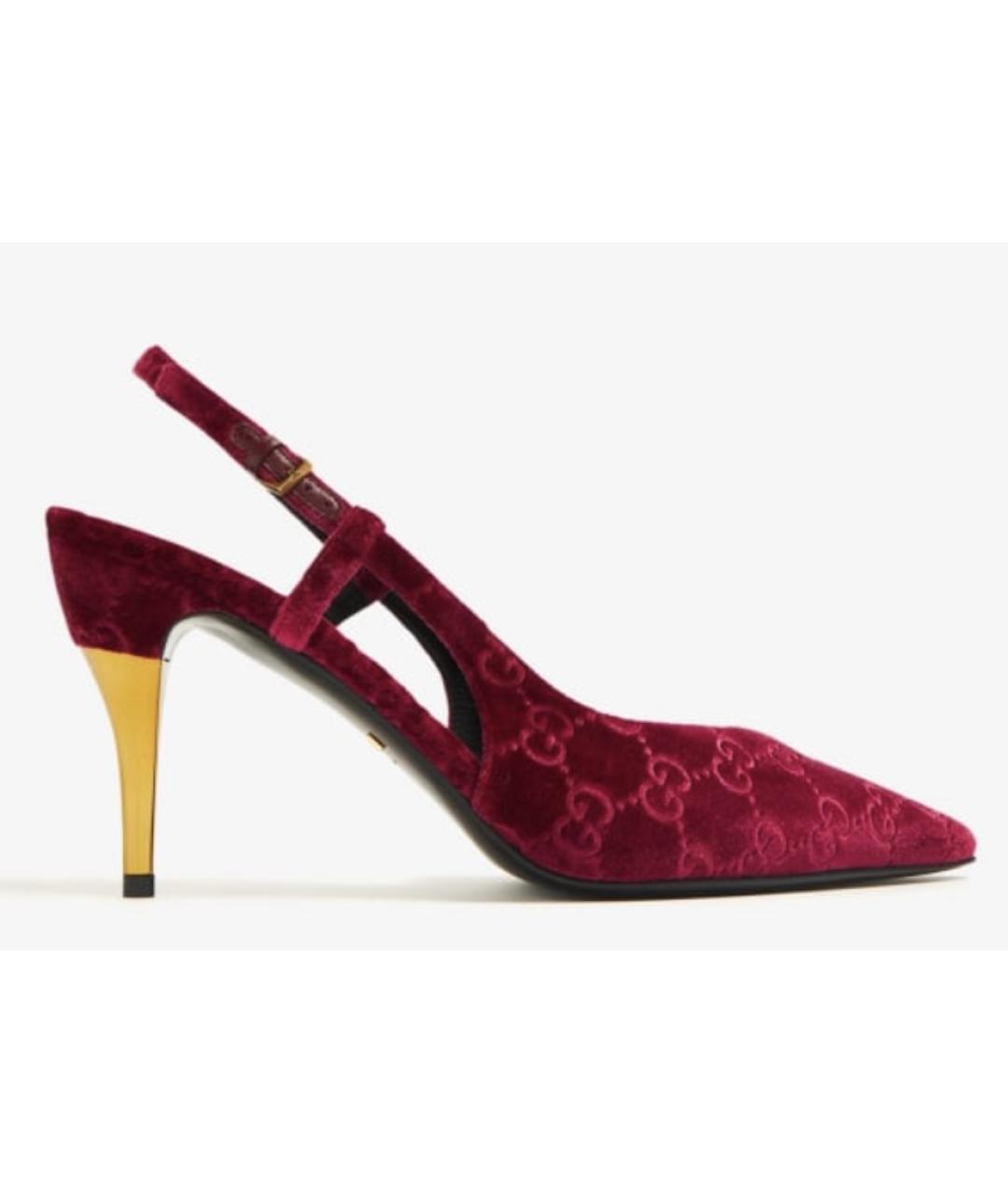 GUCCI Бордовые бархатные туфли, фото 9