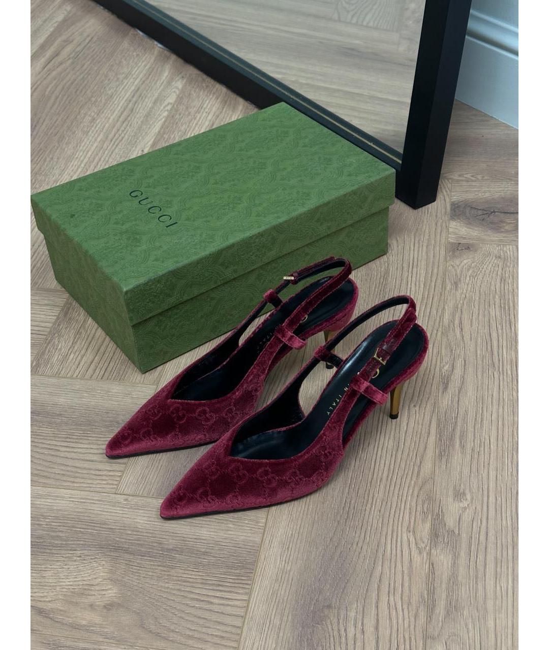 GUCCI Бордовые бархатные туфли, фото 8