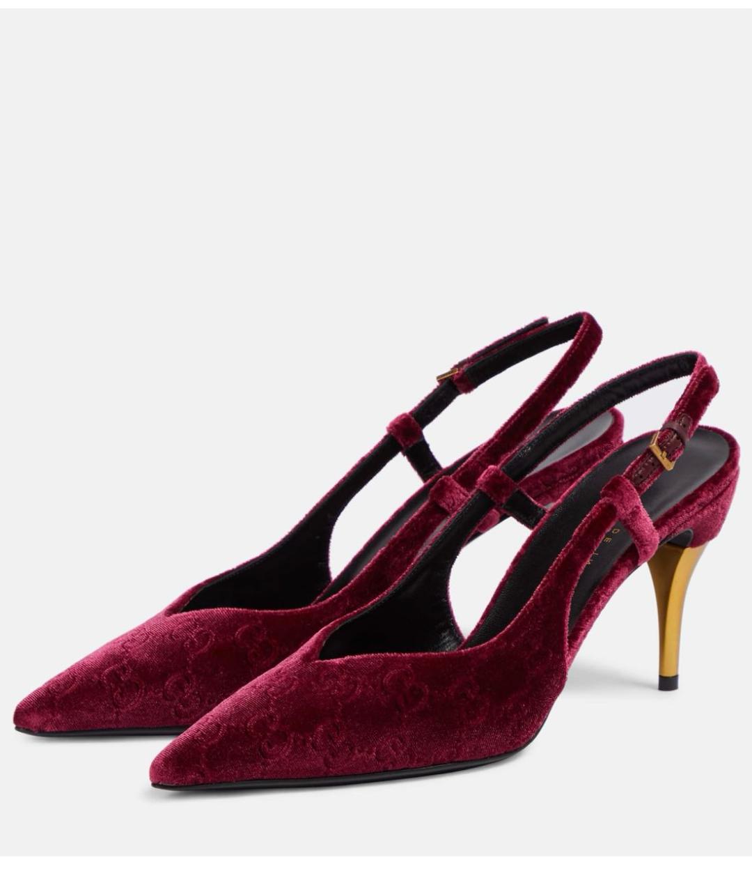 GUCCI Бордовые бархатные туфли, фото 2