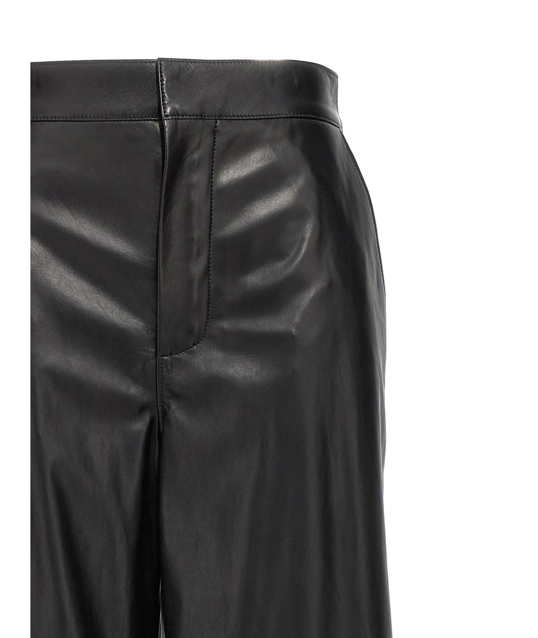 LOEWE Черные кожаные прямые брюки, фото 3