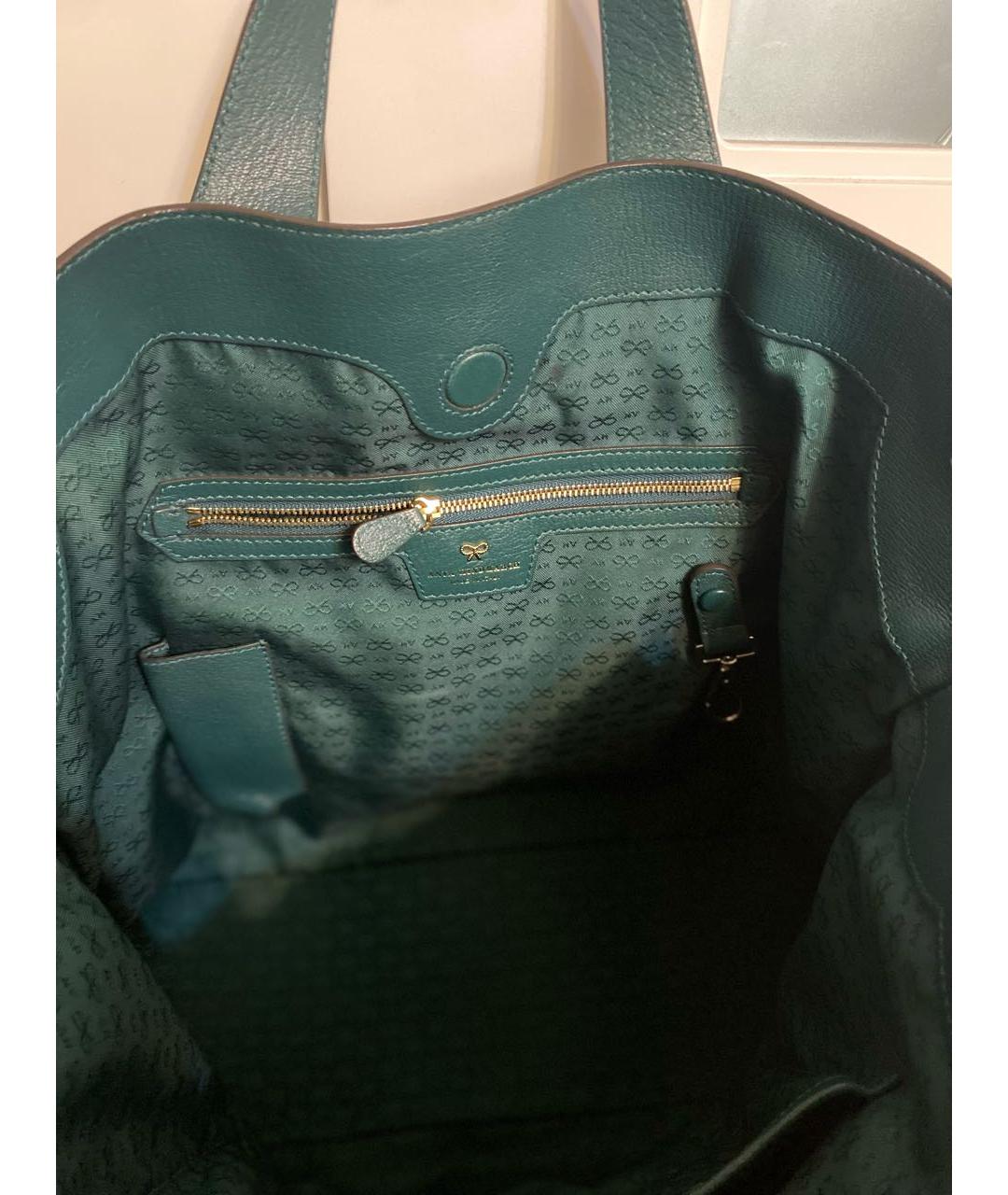 ANYA HINDMARCH Зеленая кожаная сумка с короткими ручками, фото 4