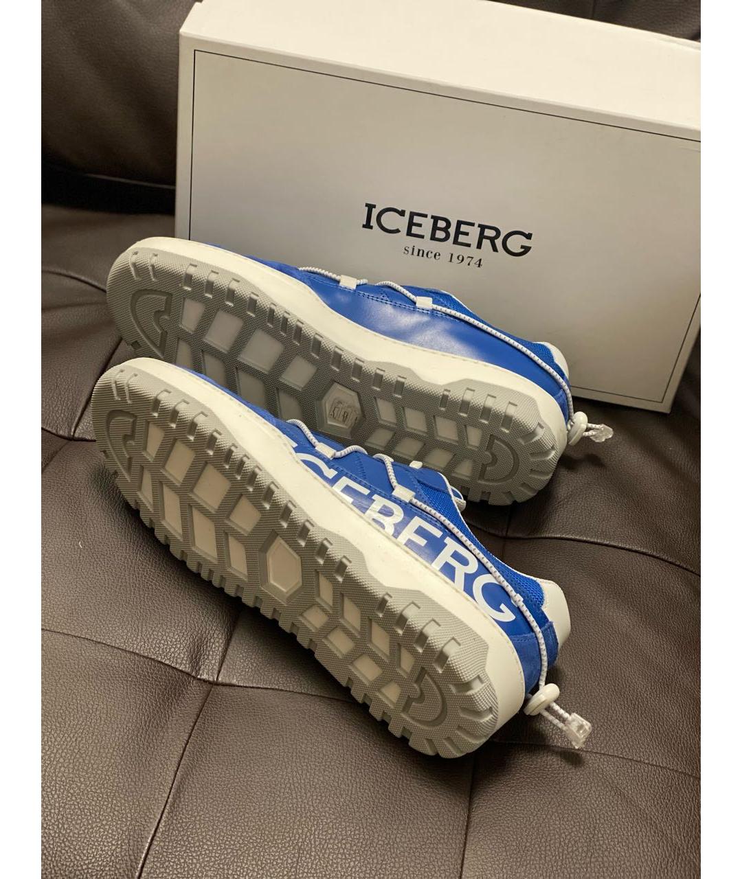 ICEBERG Синие кожаные низкие кроссовки / кеды, фото 4