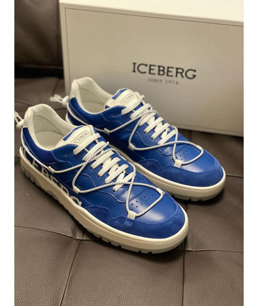 ICEBERG Синие кожаные низкие кроссовки / кеды, фото 8