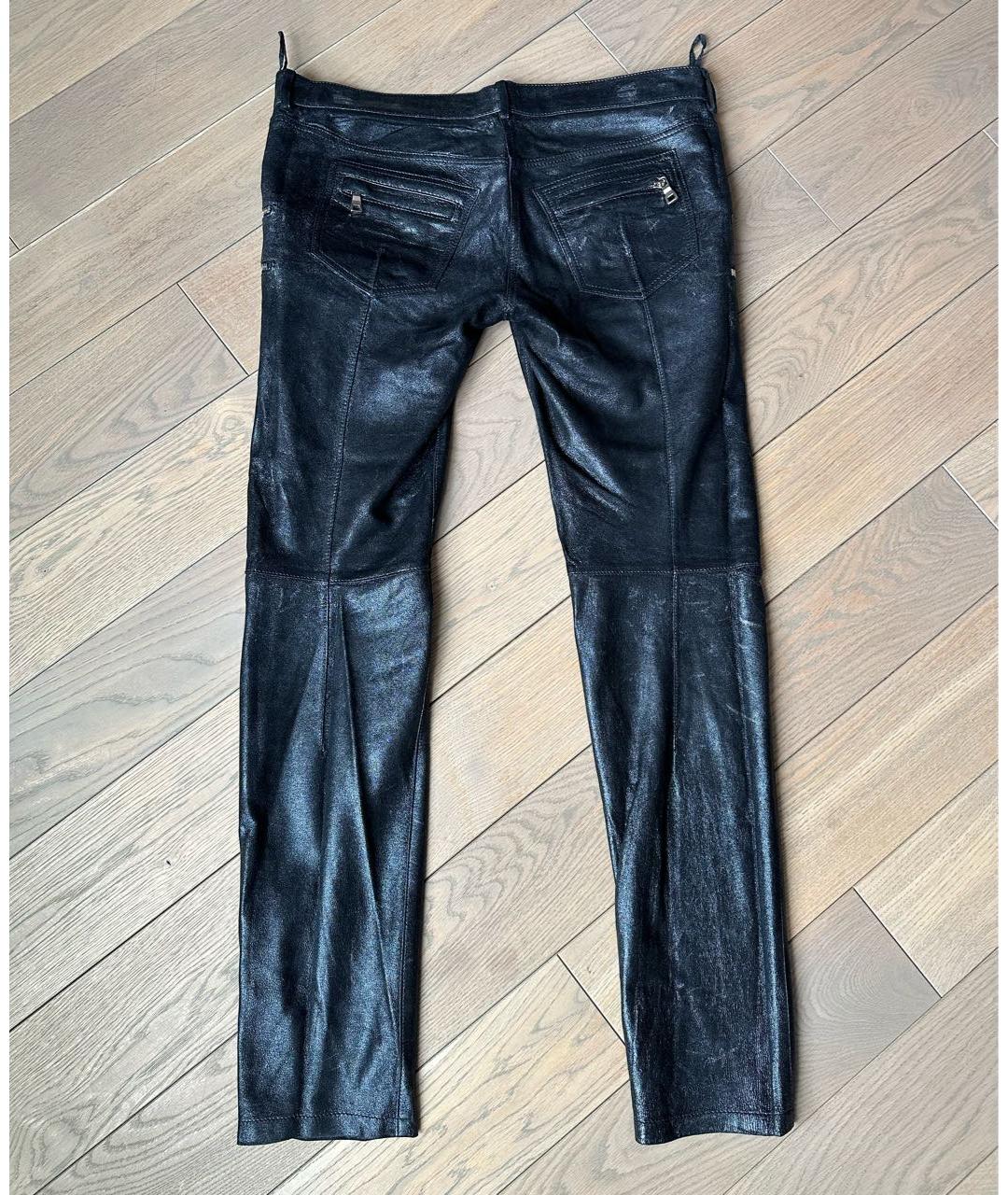 BALMAIN Серебряные кожаные брюки узкие, фото 2