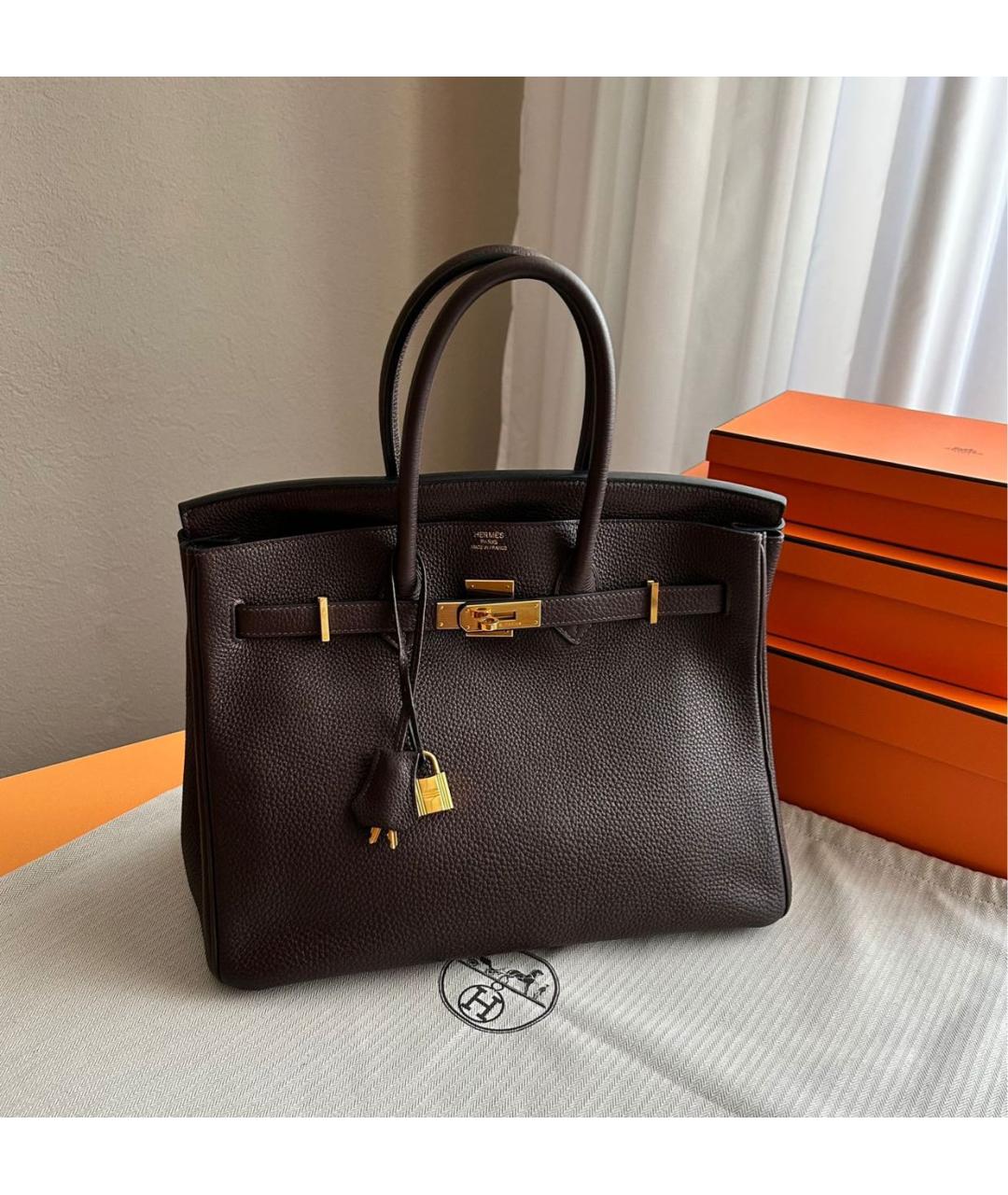 HERMES PRE-OWNED Коричневая кожаная сумка с короткими ручками, фото 9