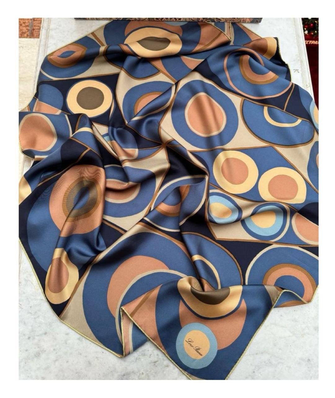 LORO PIANA Синий шелковый платок, фото 2