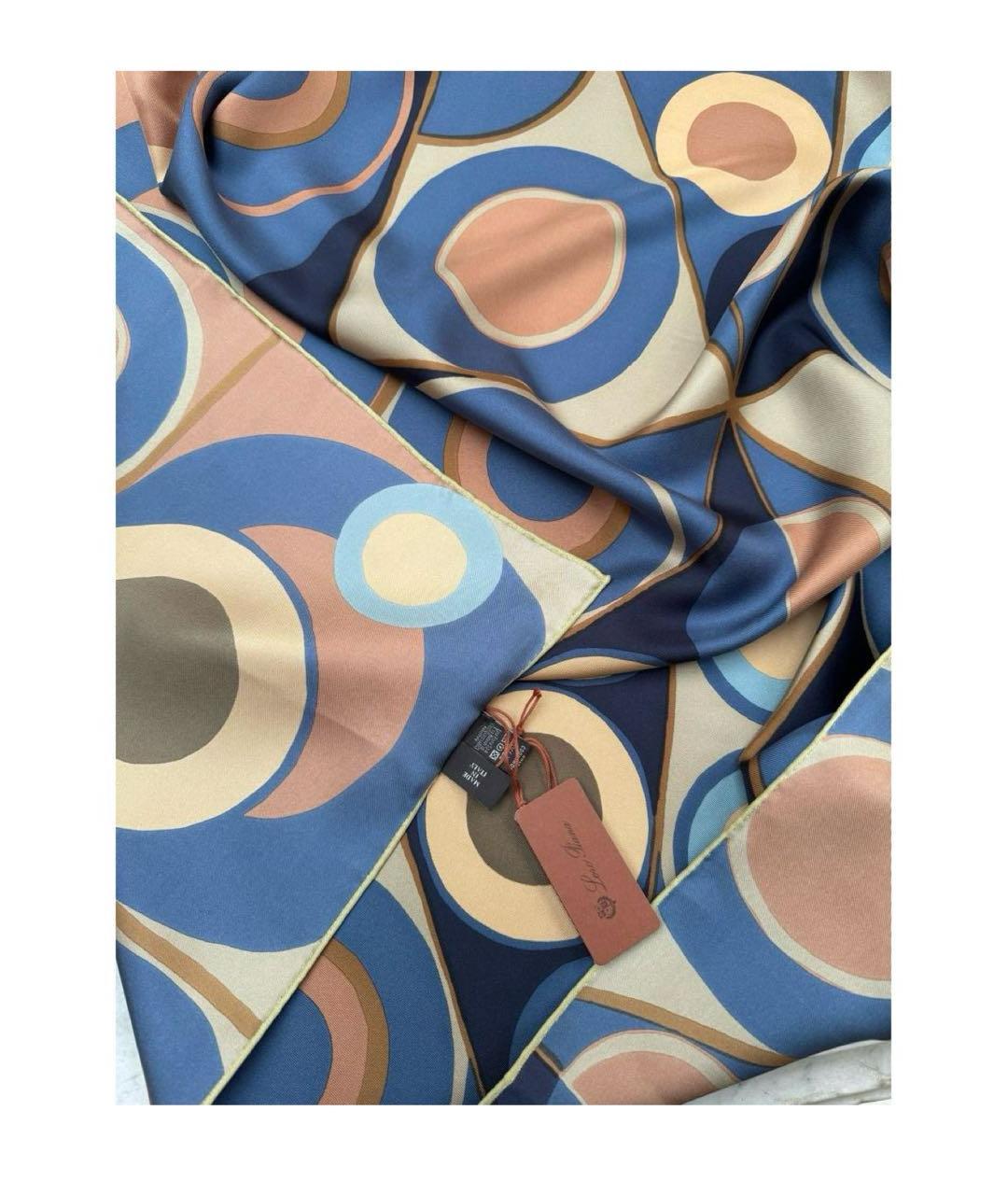 LORO PIANA Синий шелковый платок, фото 4