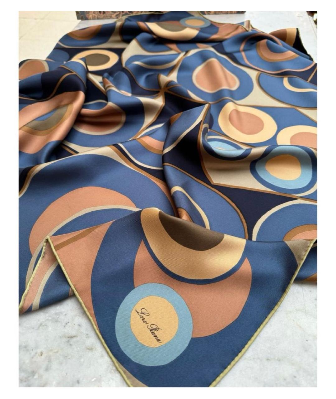 LORO PIANA Синий шелковый платок, фото 5