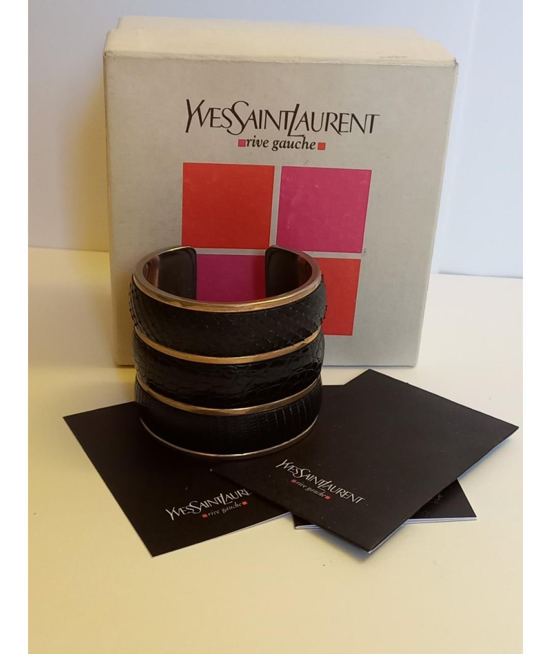 SAINT LAURENT Черный кожаный браслет, фото 2