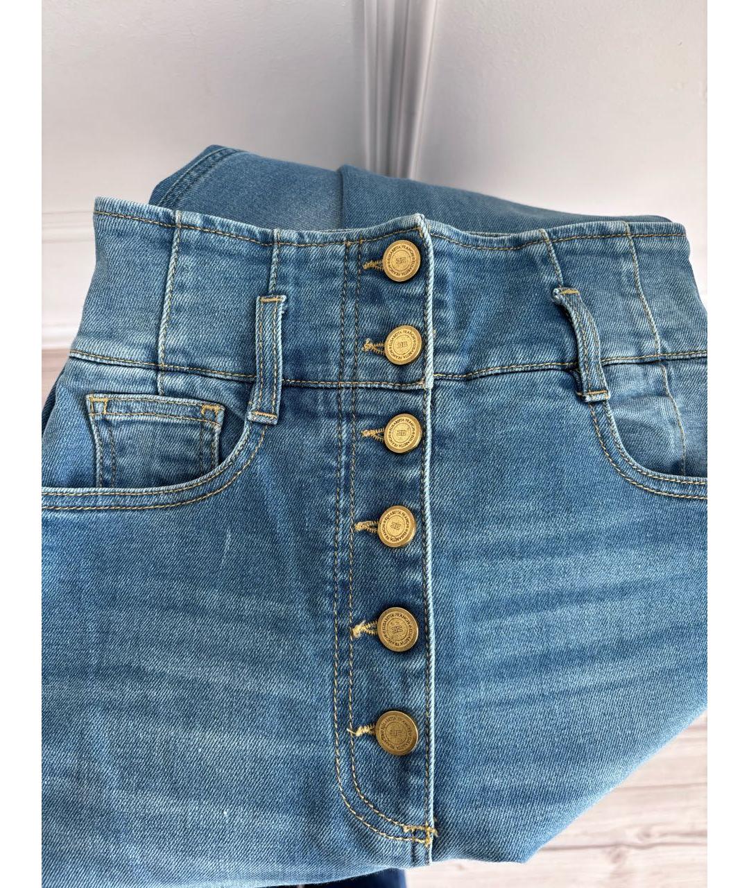ELISABETTA FRANCHI Голубые хлопко-эластановые джинсы клеш, фото 6