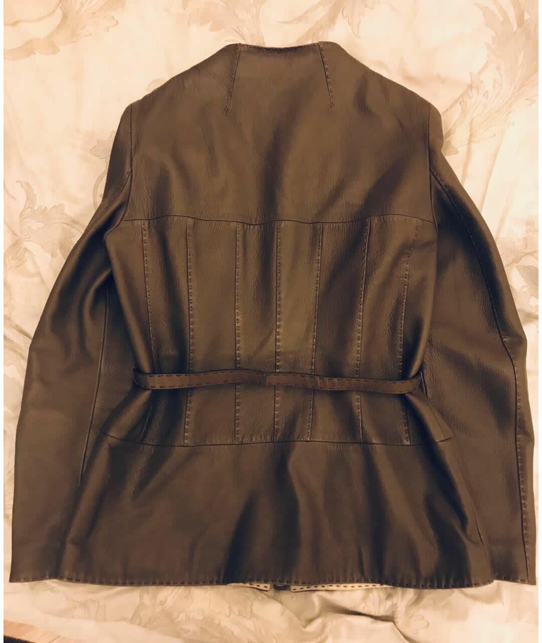 FENDI Коричневая кожаная куртка, фото 2