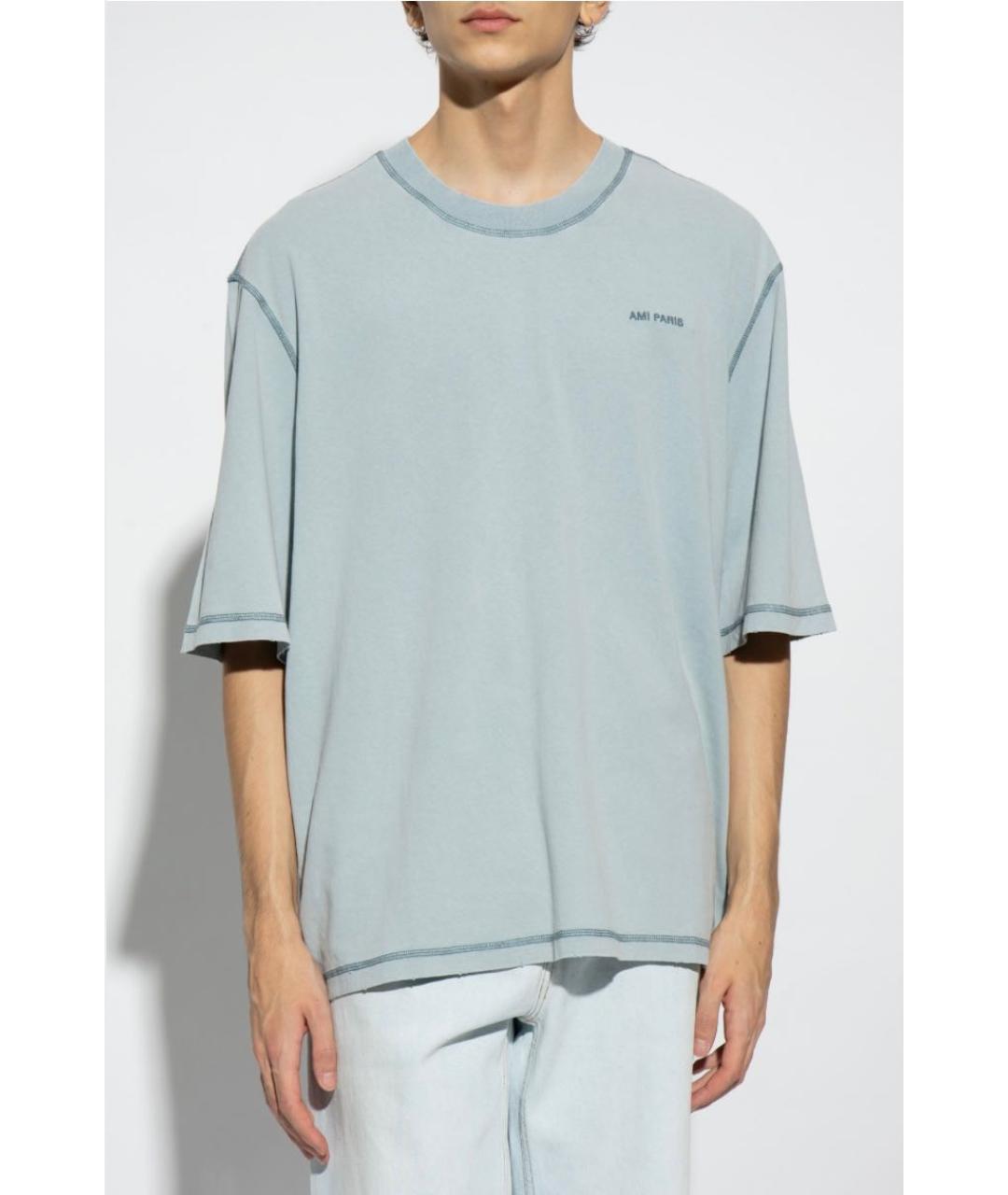 AMI Голубая хлопко-эластановая футболка, фото 8
