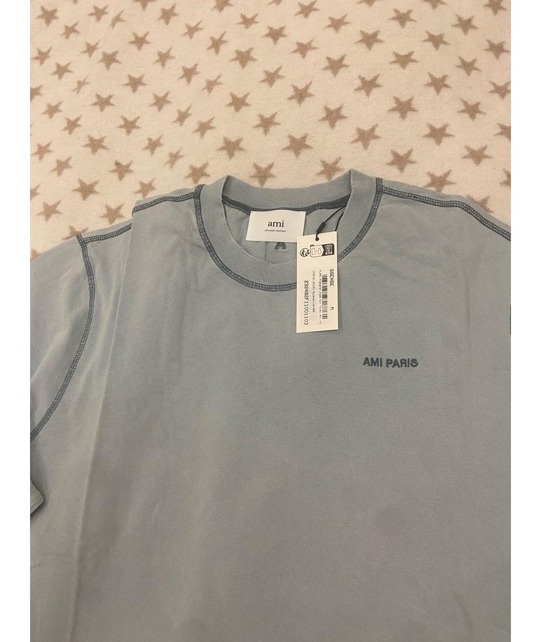 AMI Голубая хлопко-эластановая футболка, фото 5