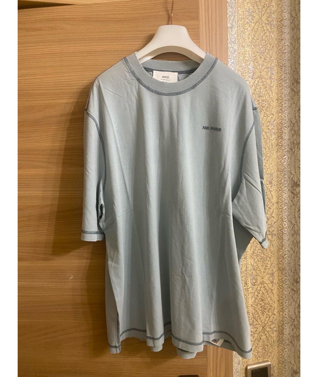 AMI Голубая хлопко-эластановая футболка, фото 2