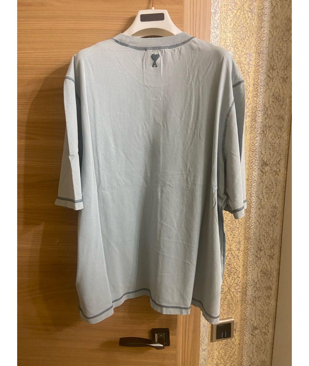 AMI Голубая хлопко-эластановая футболка, фото 3