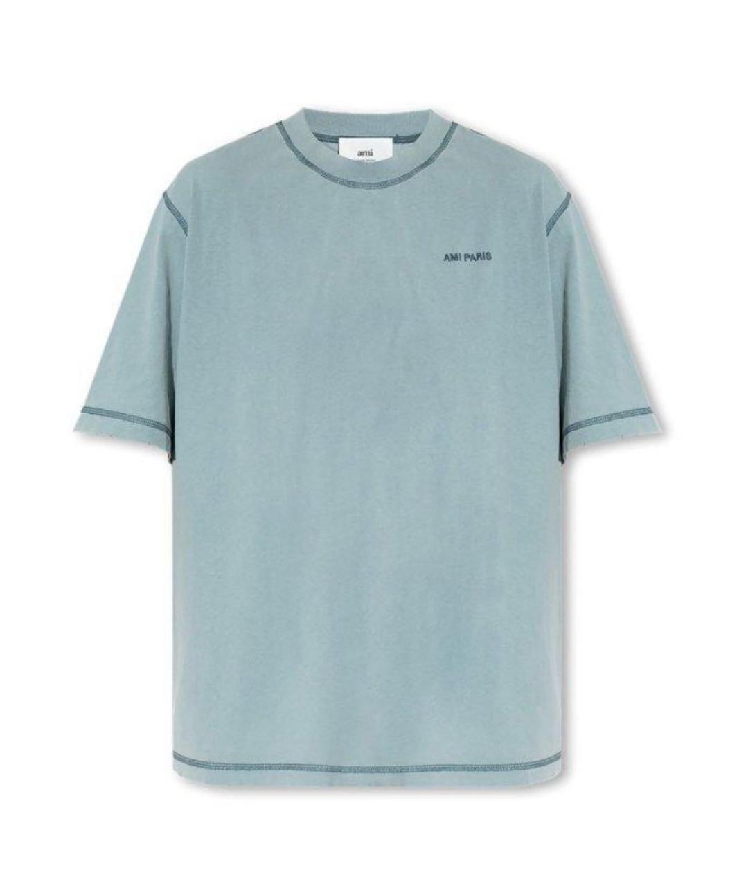 AMI Голубая хлопко-эластановая футболка, фото 9