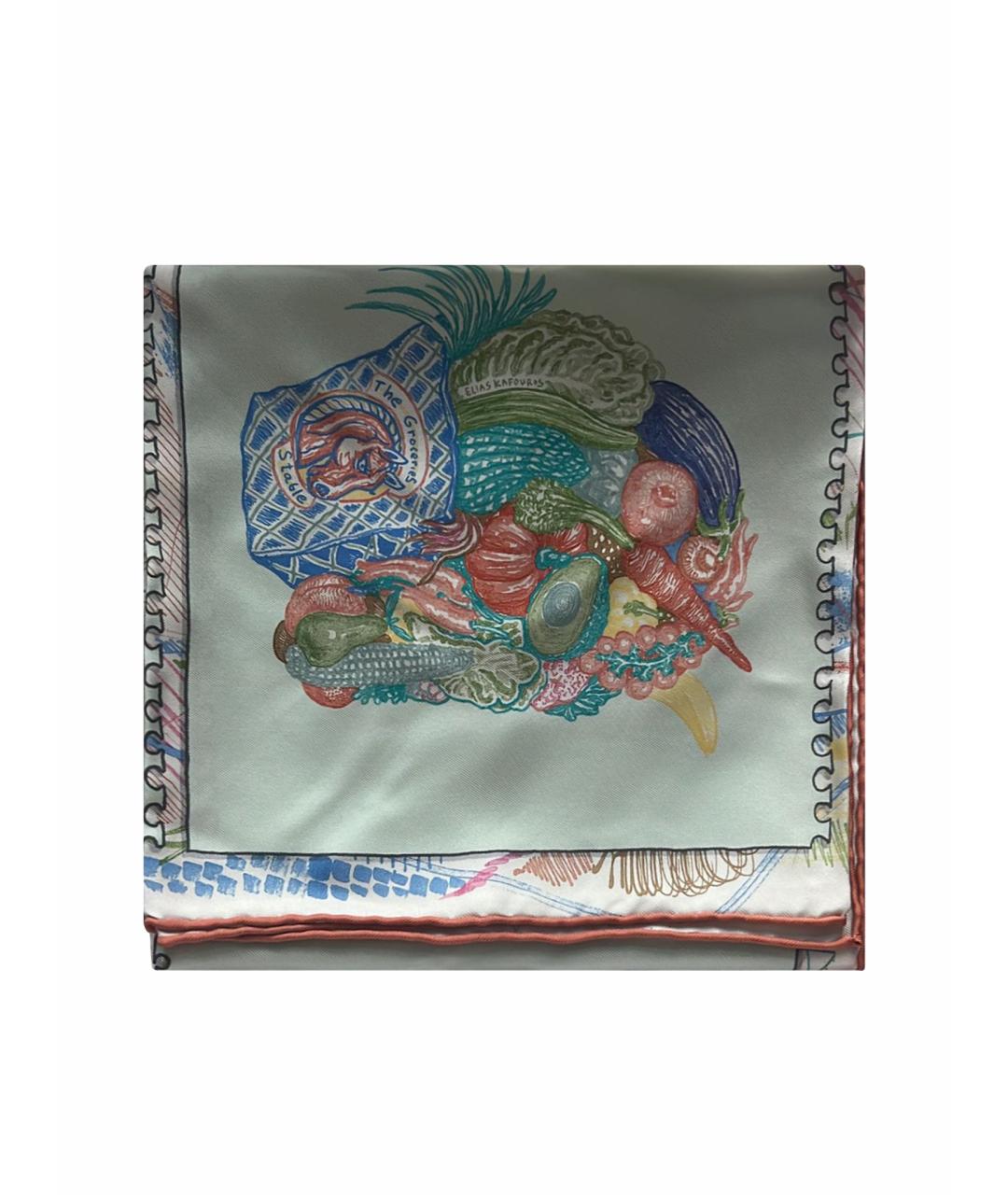 HERMES PRE-OWNED Бирюзовый шелковый платок, фото 1