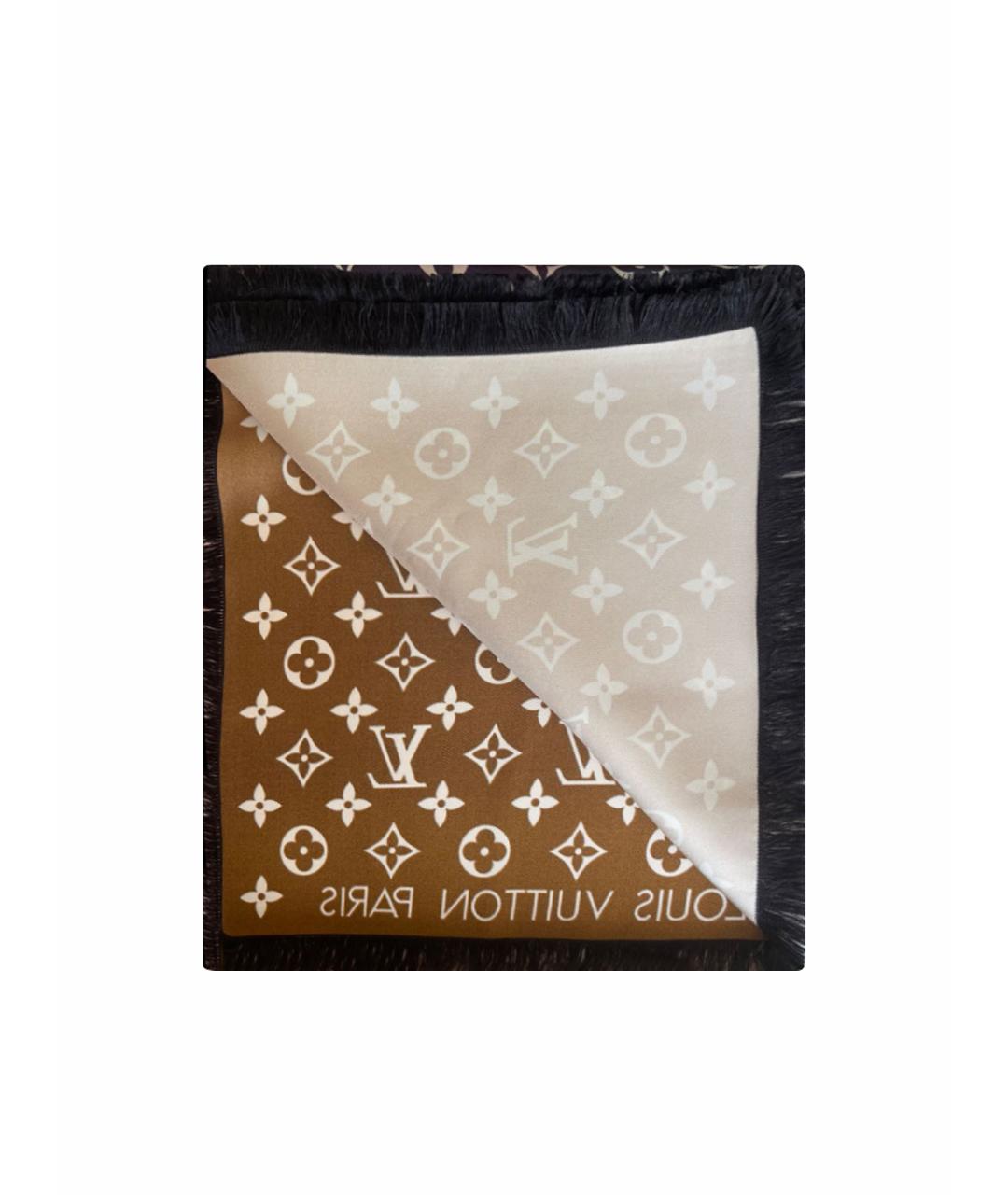 LOUIS VUITTON Бежевый шелковый платок, фото 1
