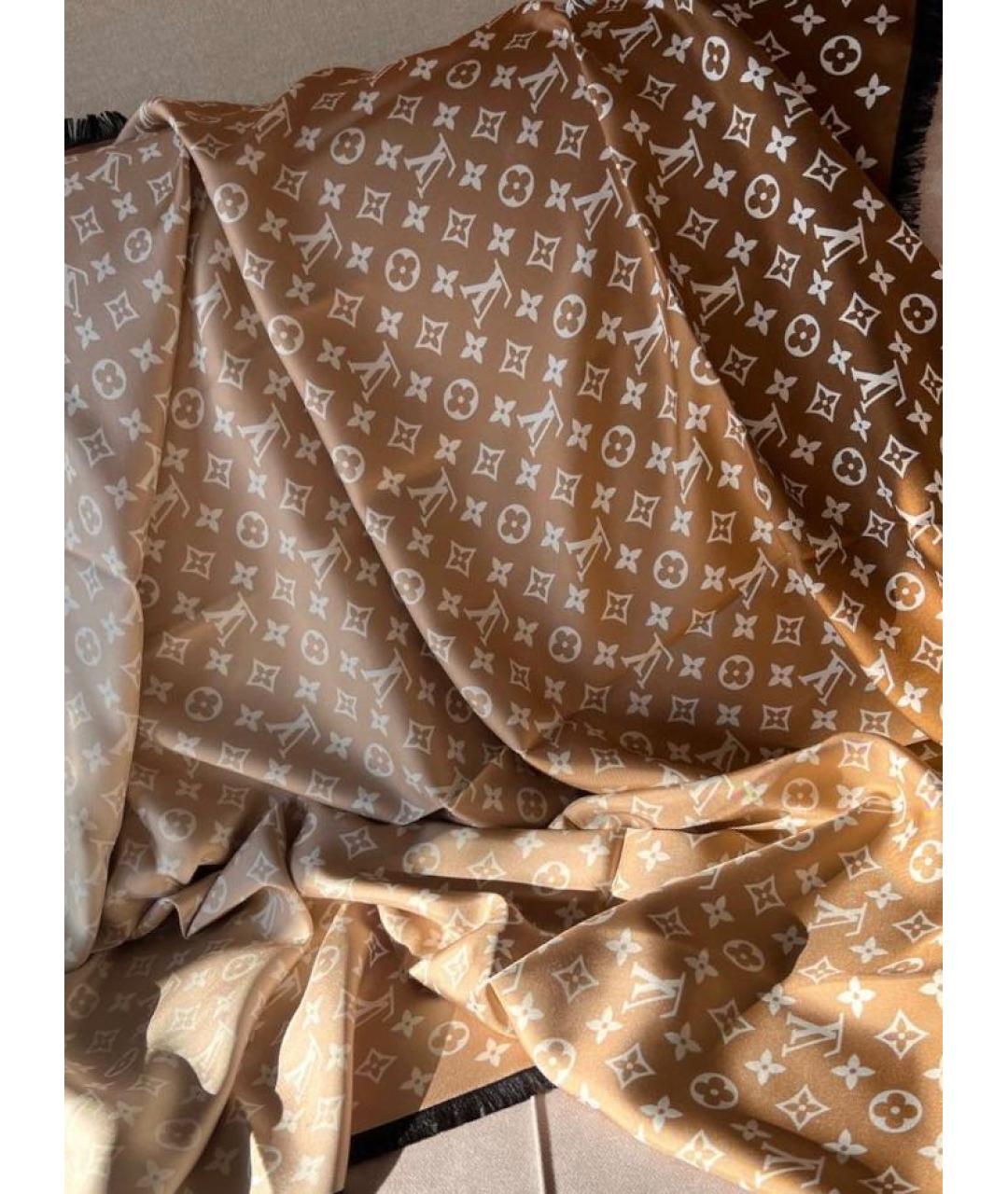 LOUIS VUITTON Бежевый шелковый платок, фото 4