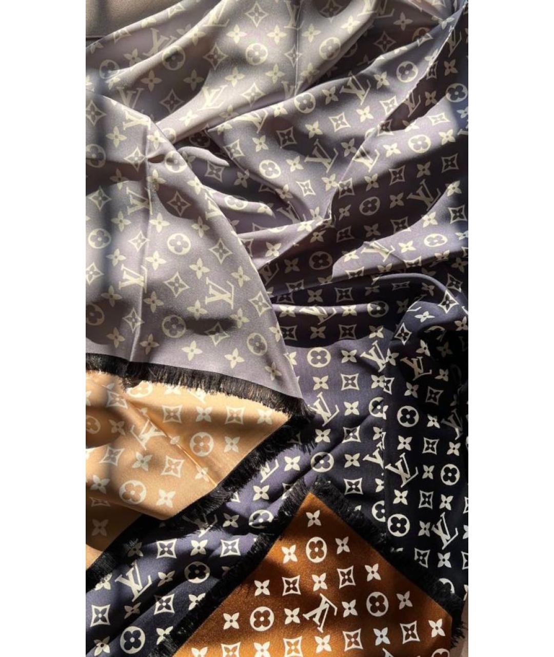 LOUIS VUITTON Бежевый шелковый платок, фото 3