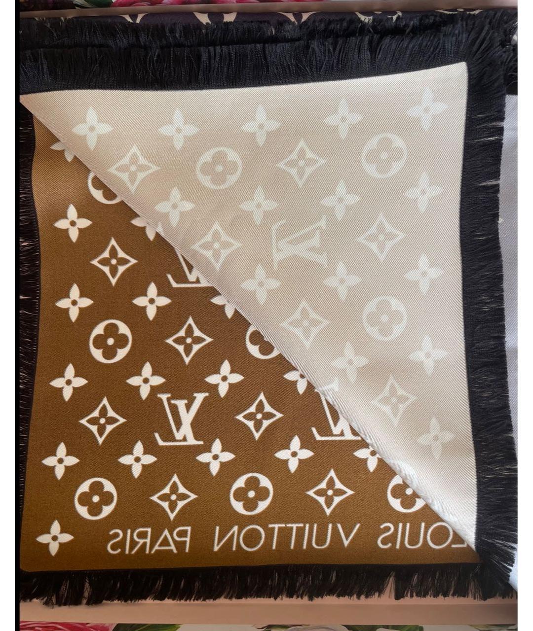 LOUIS VUITTON Бежевый шелковый платок, фото 6